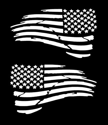 זוג מרופט ויתור על מדבקות דגל אמריקאי מאופק ארהב הוותיקה המראות | לבן | מיוצר בארהב על ידי Stick